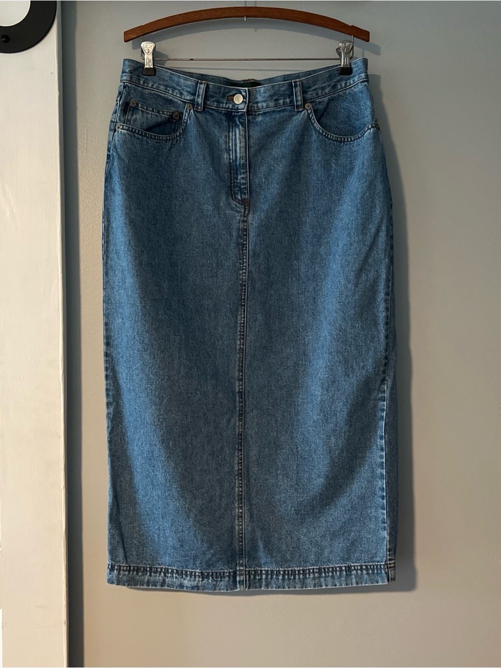 VTG Lauren Jeans Co. Ralph Lauren Midi Skirt Women's Petite 14 Pencil Blue Denim